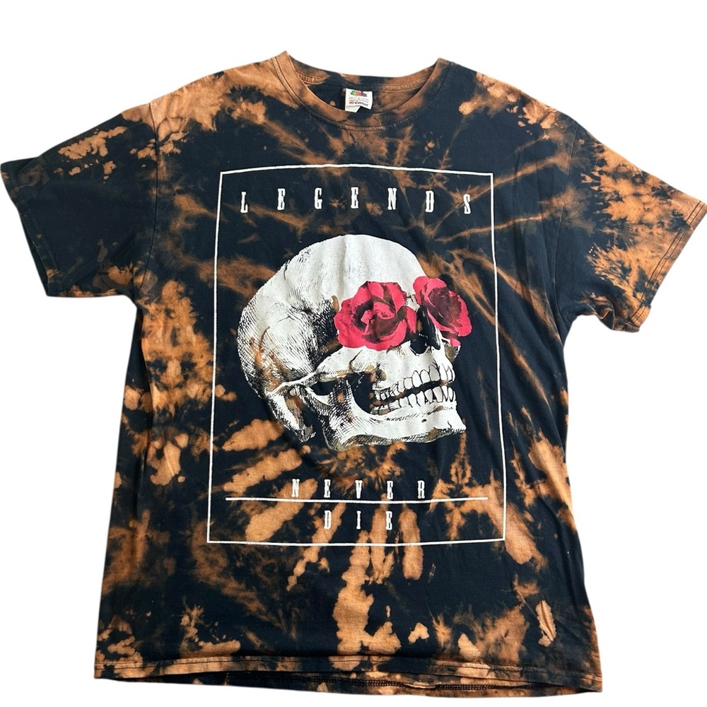 Legends Never Die Skull Graphic Bleach‎ Tie Dye T-Shirt Men’s Large Streetwear - Picture 5 of 8